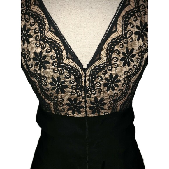 ADRIANNA PAPELL Size 10 Sheath Dress Black Lace Beige Lining Cap Sleeve - Picture 6 of 7